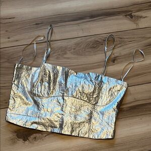 Zara Metallic Silver Crop Top